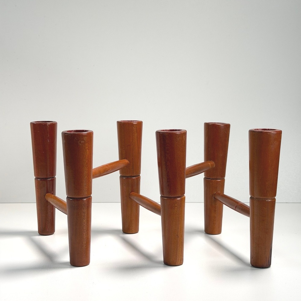 Vintage MCM Expandable Wood Candle‎ Holder Danish Scandinavian 60s Table Decor